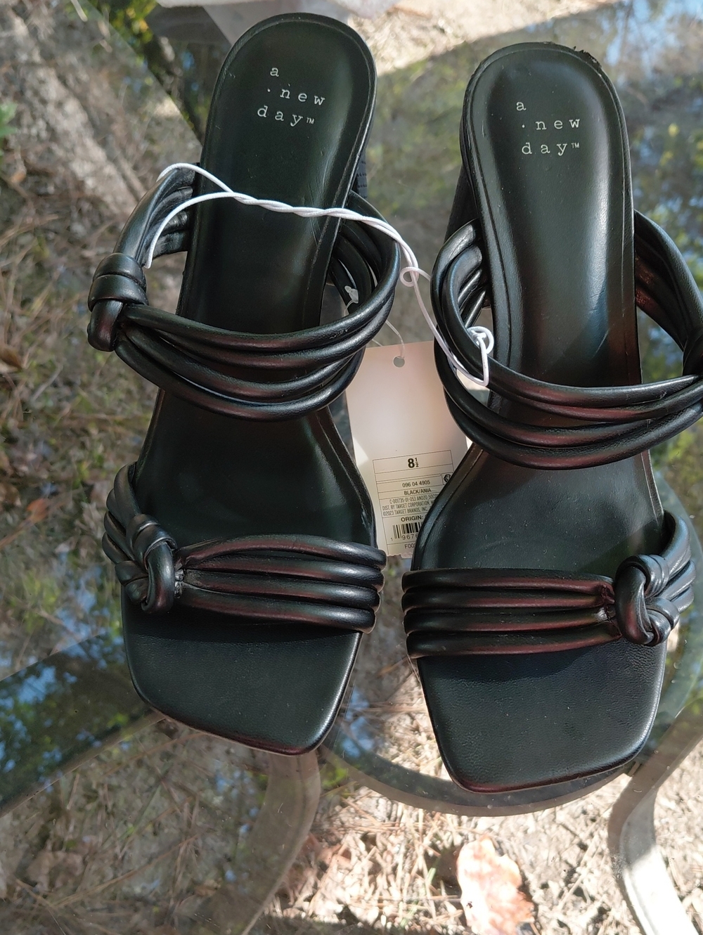 a new day Black Multi-Strap Knot Mule Heels